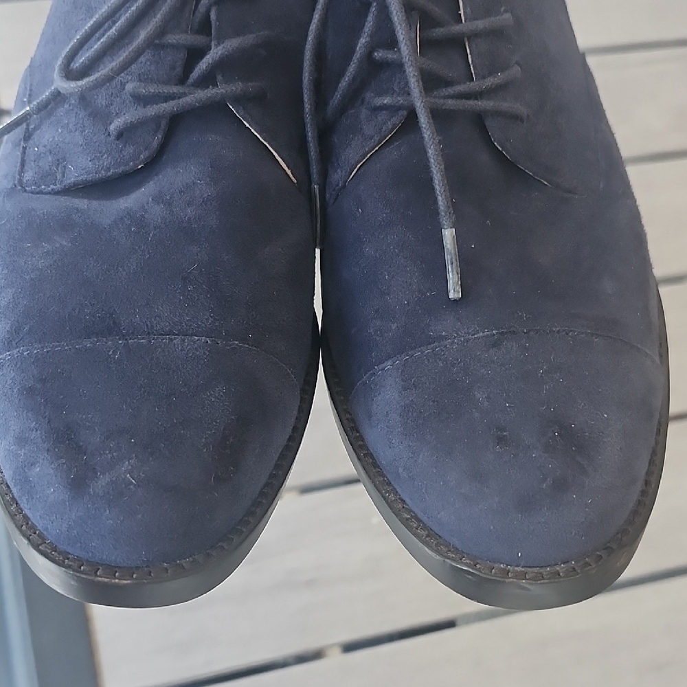 Lauren Ralph Lauren Navy Suede Lace-Up Moccasins - Classic Cap-Toe - Picture 12 of 13